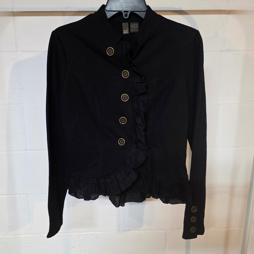 Serenade New York Black Ruffle Button Up Military Victorian Jacket Small